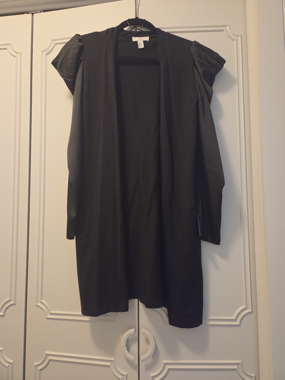 Halston Heritage Black Open-Front Satin Effect Sleeve Cardigan